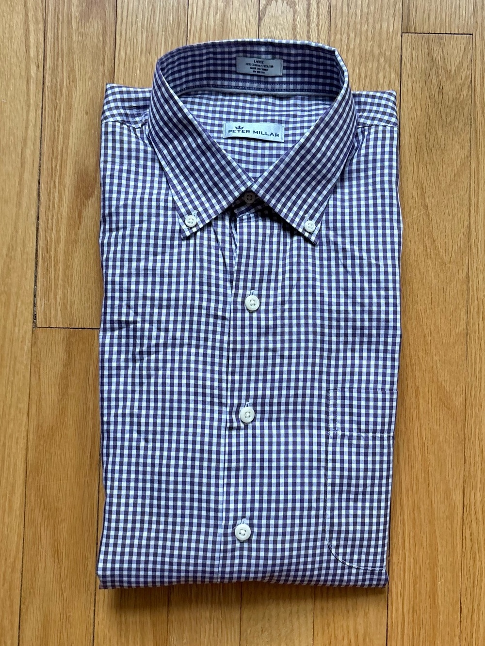 Peter Millar Men’s Long Sleeve Shirt Cotton Silk Large Purple White Checks